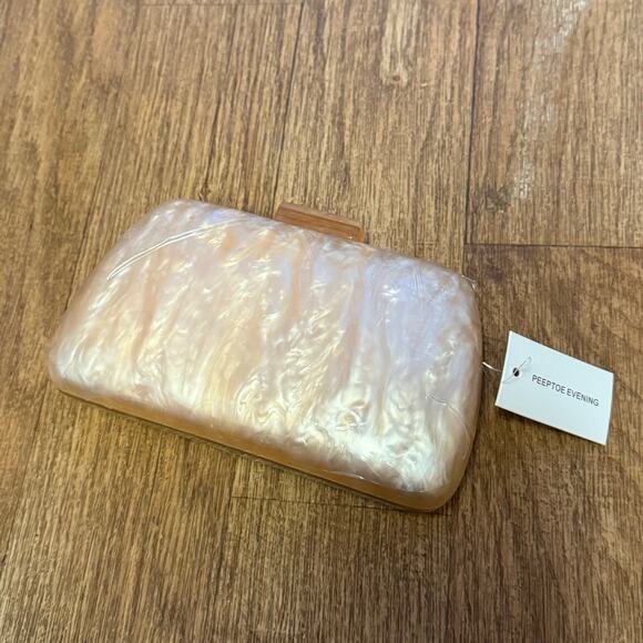 Peeptoe Evening Acrylic Apricot Peach Marble Clutch Purse with Crossbody Strap - Picture 6 of 12